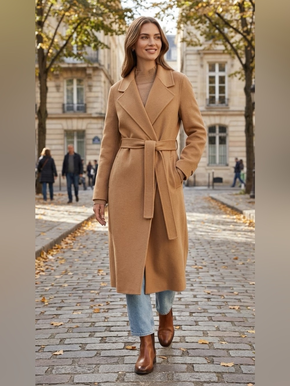 NWT Reiss Emile Belted Wool Blend Coat SZ 2 in Camel
